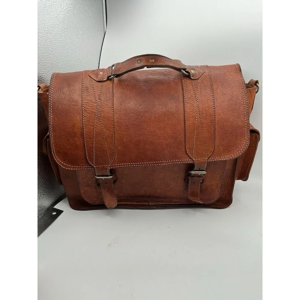 Vintage Brown Leather Messenger Bag Briefcase Satchel 17x13 Laptop Bag